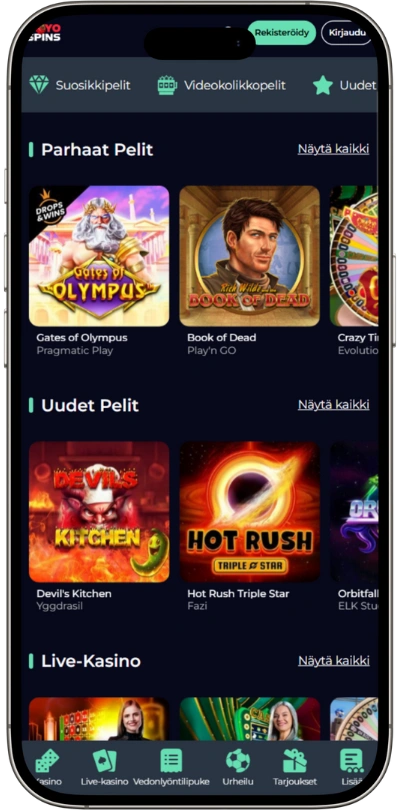YoyoSpinsiin Mobiilikokemus